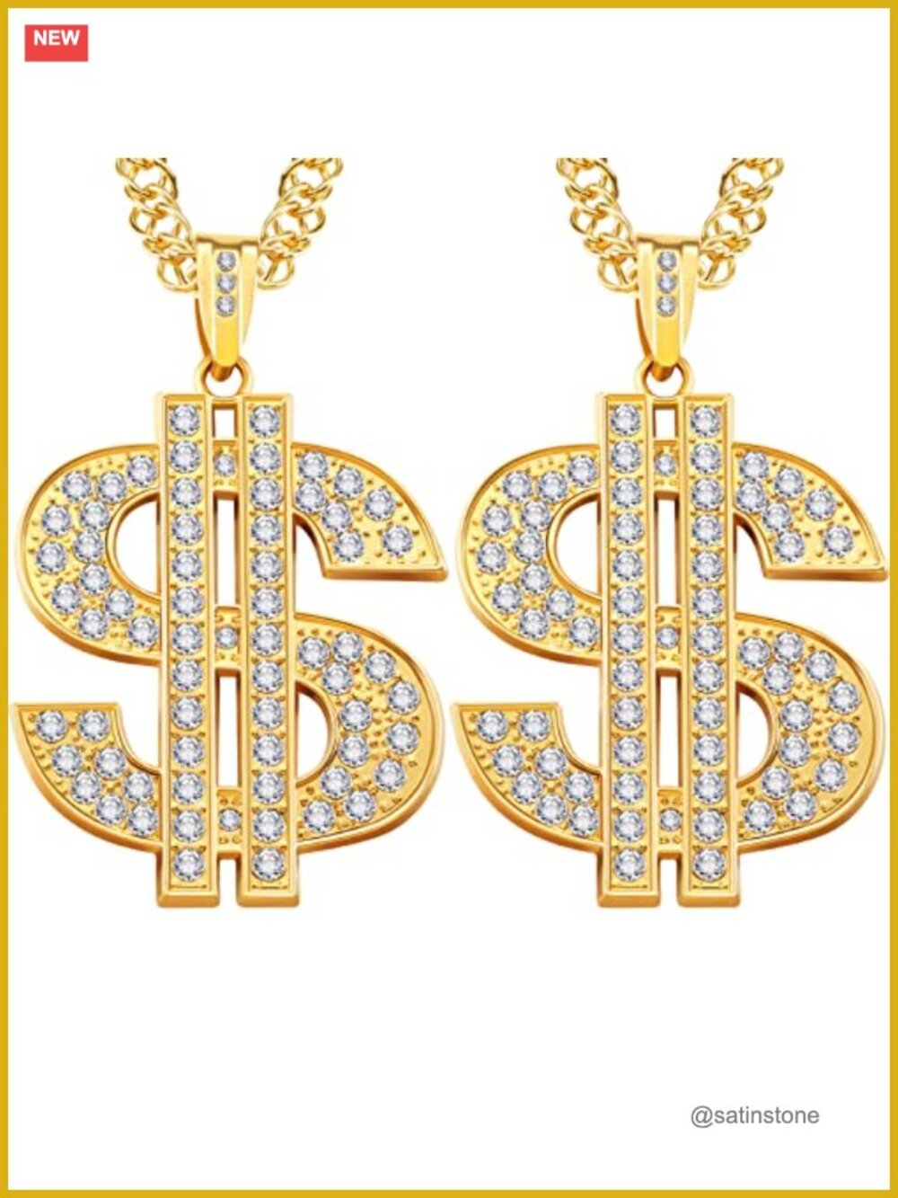 Gold Plated Dollar Sign Chain Necklaces Hip Hop Costume Jewelry Set